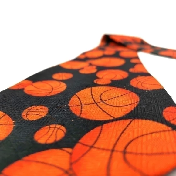 Designs By A. Rogers Basketball II ETMC Orange Sports Theme Long Neck Tie - Picture 8 of 12